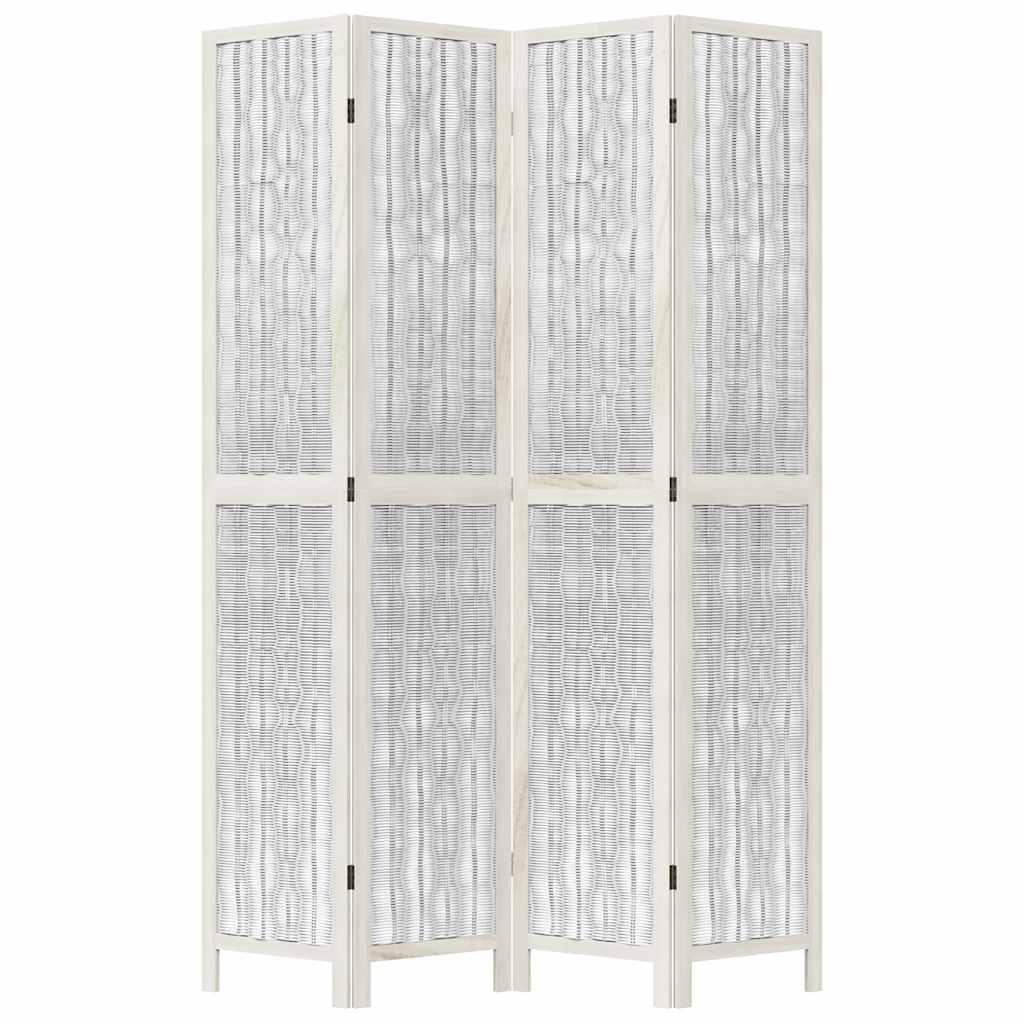 Room Divider 4 Panels White Solid Wood Paulownia
